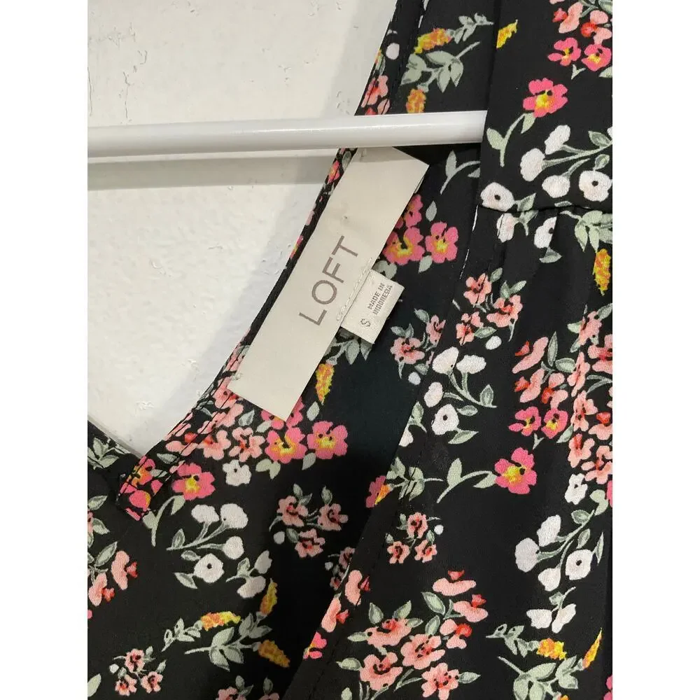 LOFT Floral Ruffle Sleeve V-Neck Pullover Blouse Sleeveless Size Small